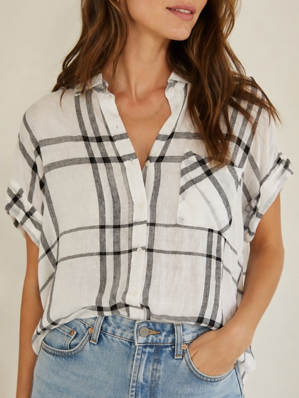 Rails Britt Linen Blend Short Sleeve Button-Up S